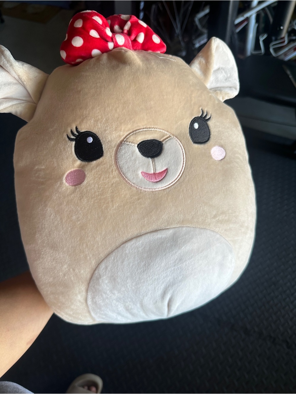 Plush Deer Stuffed Toy Pillow - Cream with Red Bow